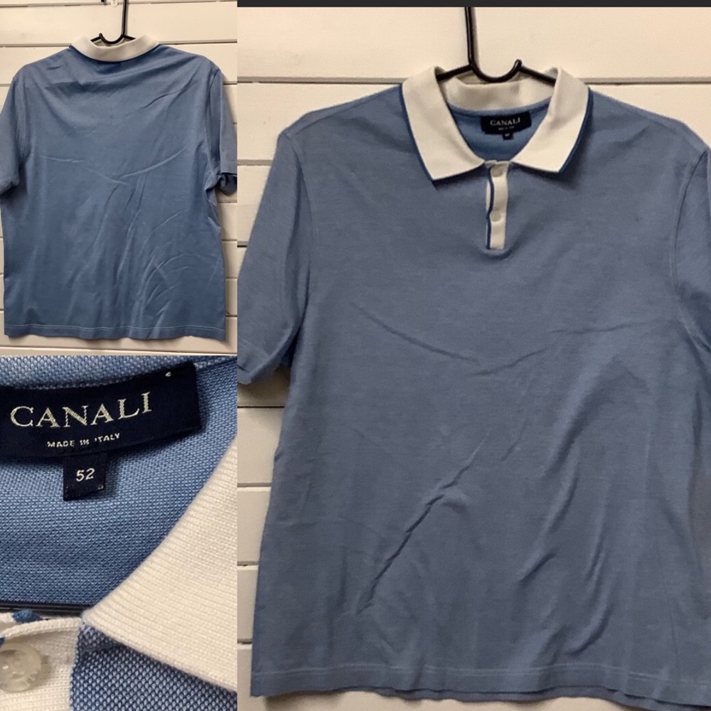 PreOwned Canali Blue Cream Polo Medium /51